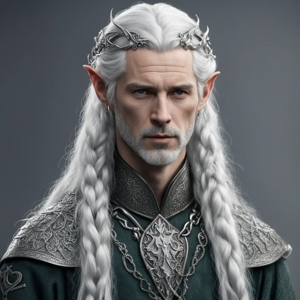 tolkien prince galathil with silver hair with braids wearing silver serpentine elven circlet with diamonds  good looking trending fantastic 1