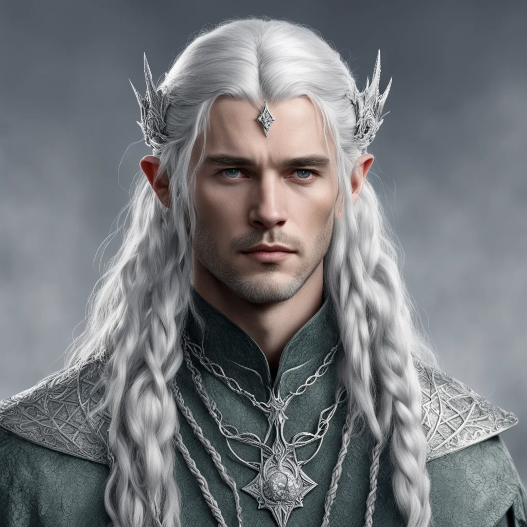 tolkien prince galathil with silver hair with braids wearing silver serpentine elven circlet with diamonds 