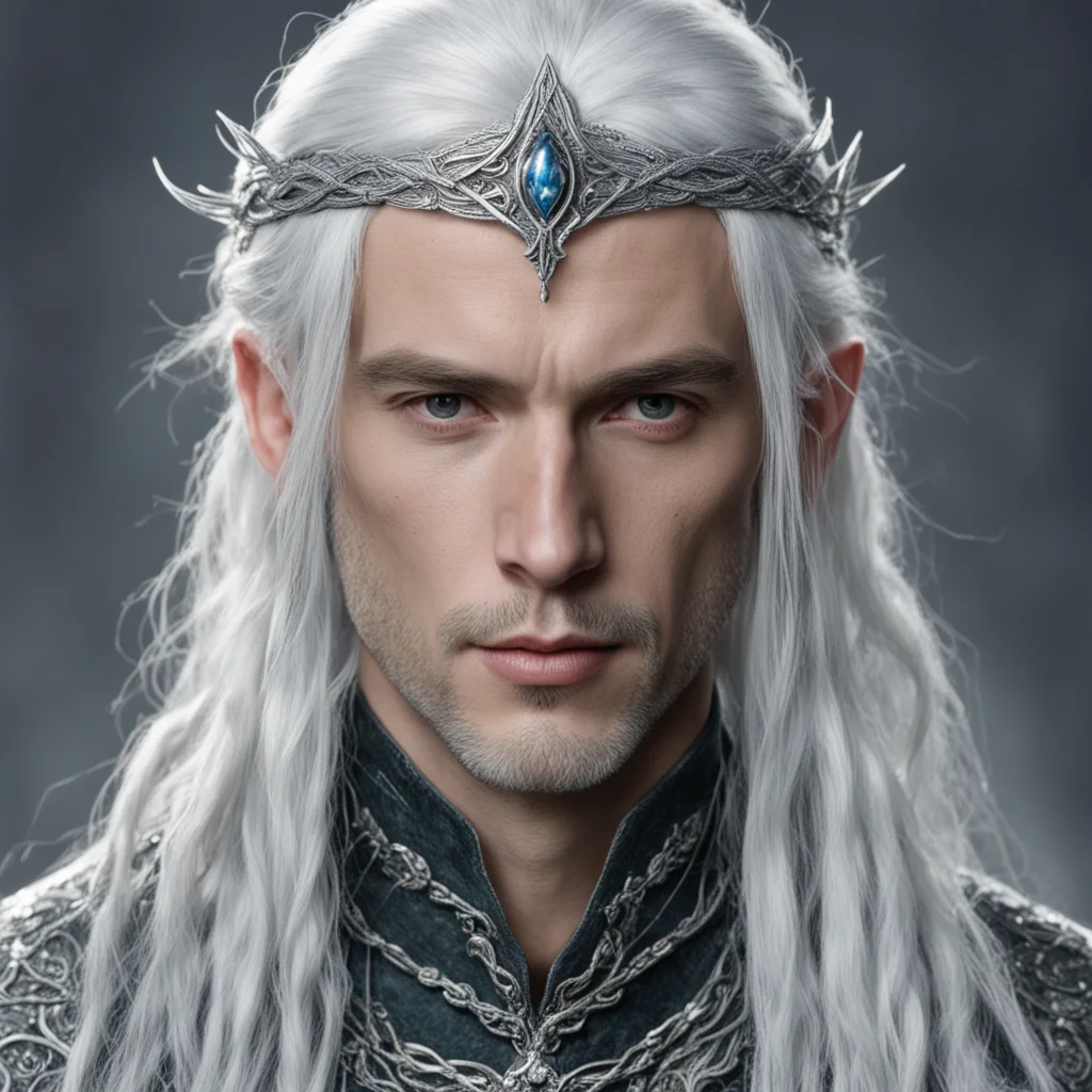 tolkien prince galathil with silver hair with braids wearing silver sindarin elvish circlet encrusted with diamonds confident engaging wow artstation art 3
