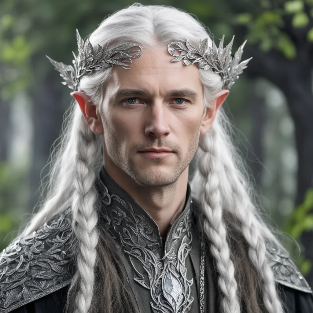 tolkien prince galathil with silver hair with braids wearing small silver oak leaf elven circlet with diamonds amazing awesome portrait 2