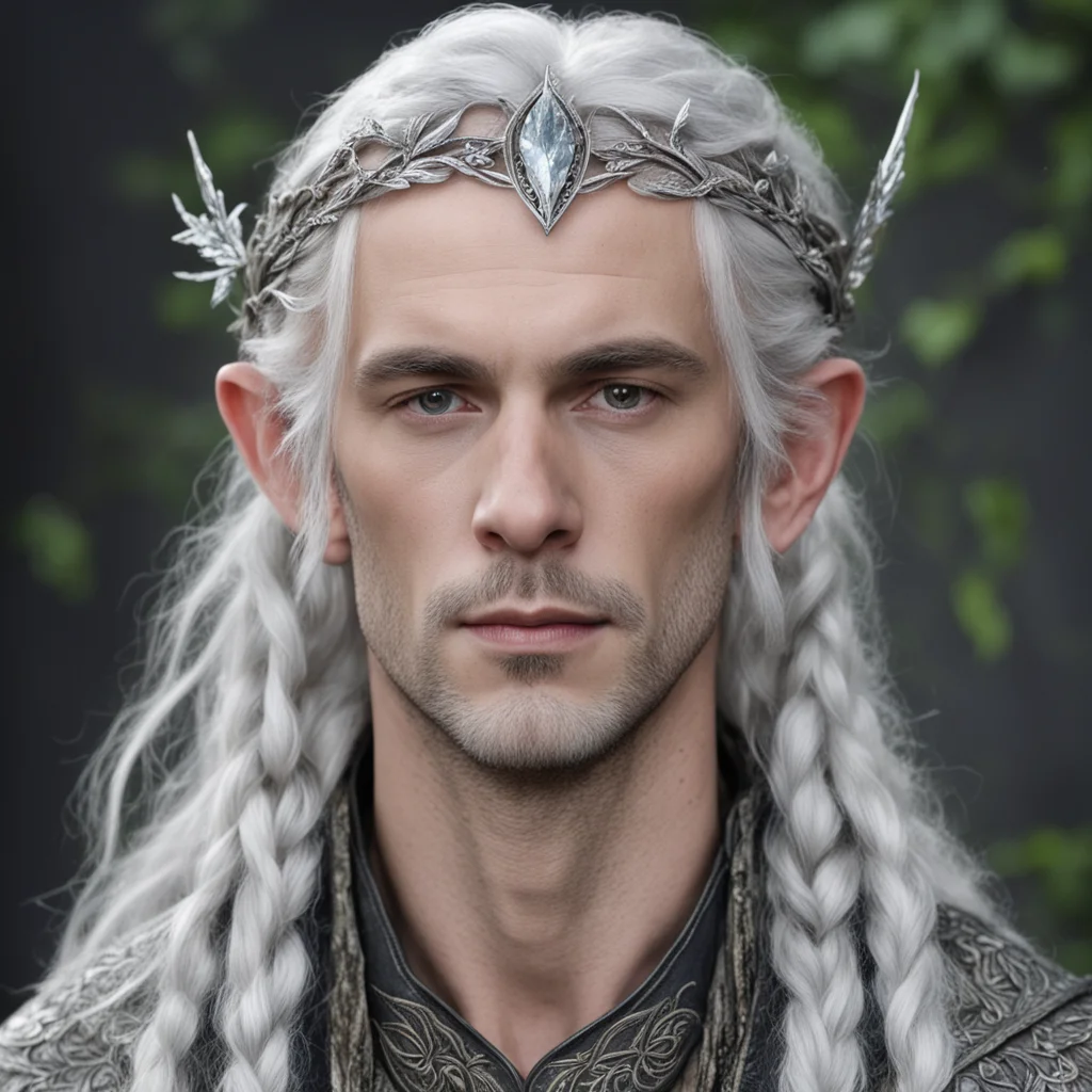 aitolkien prince galathil with silver hair with braids wearing small silver oak leaf elven circlet with diamonds confident engaging wow artstation art 3