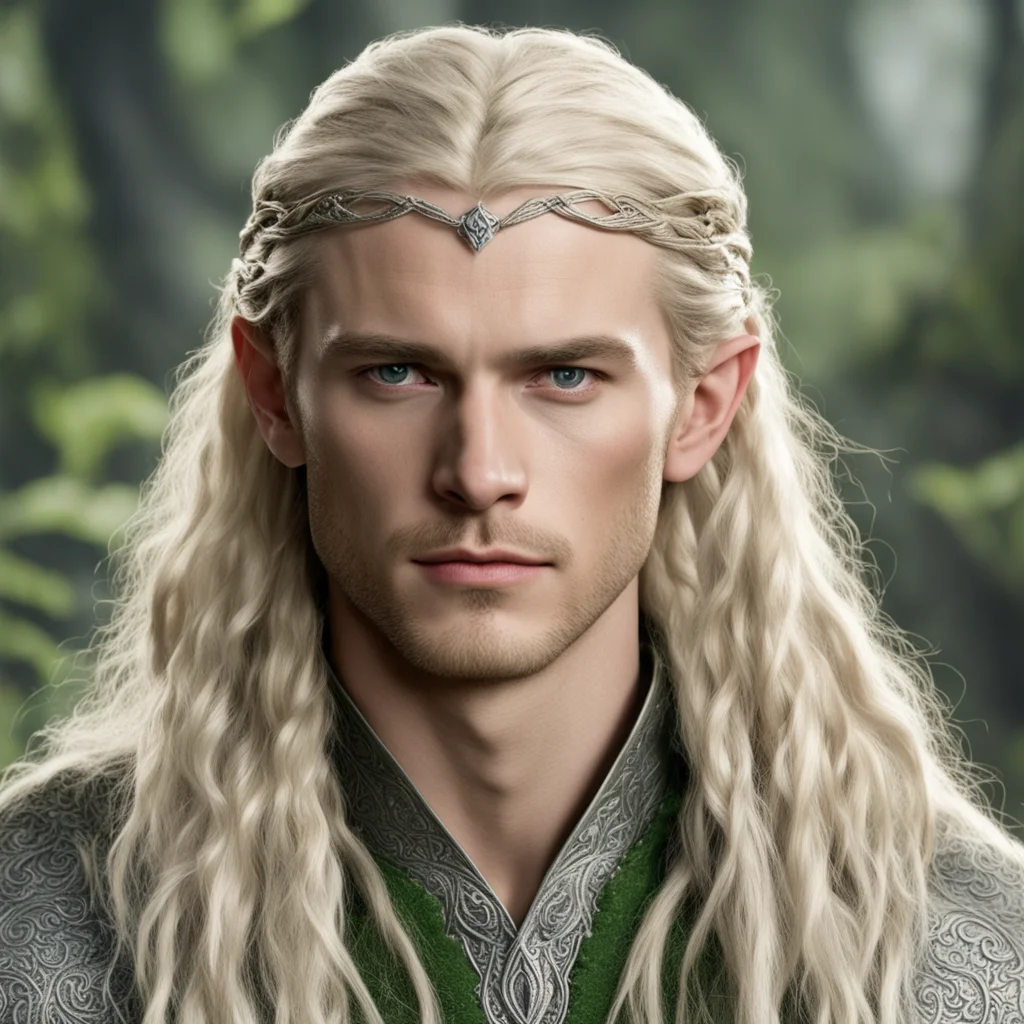 aitolkien prince legolas with blond hair and braids wearing silver serpentine elvish circlet with large center diamond amazing awesome portrait 2