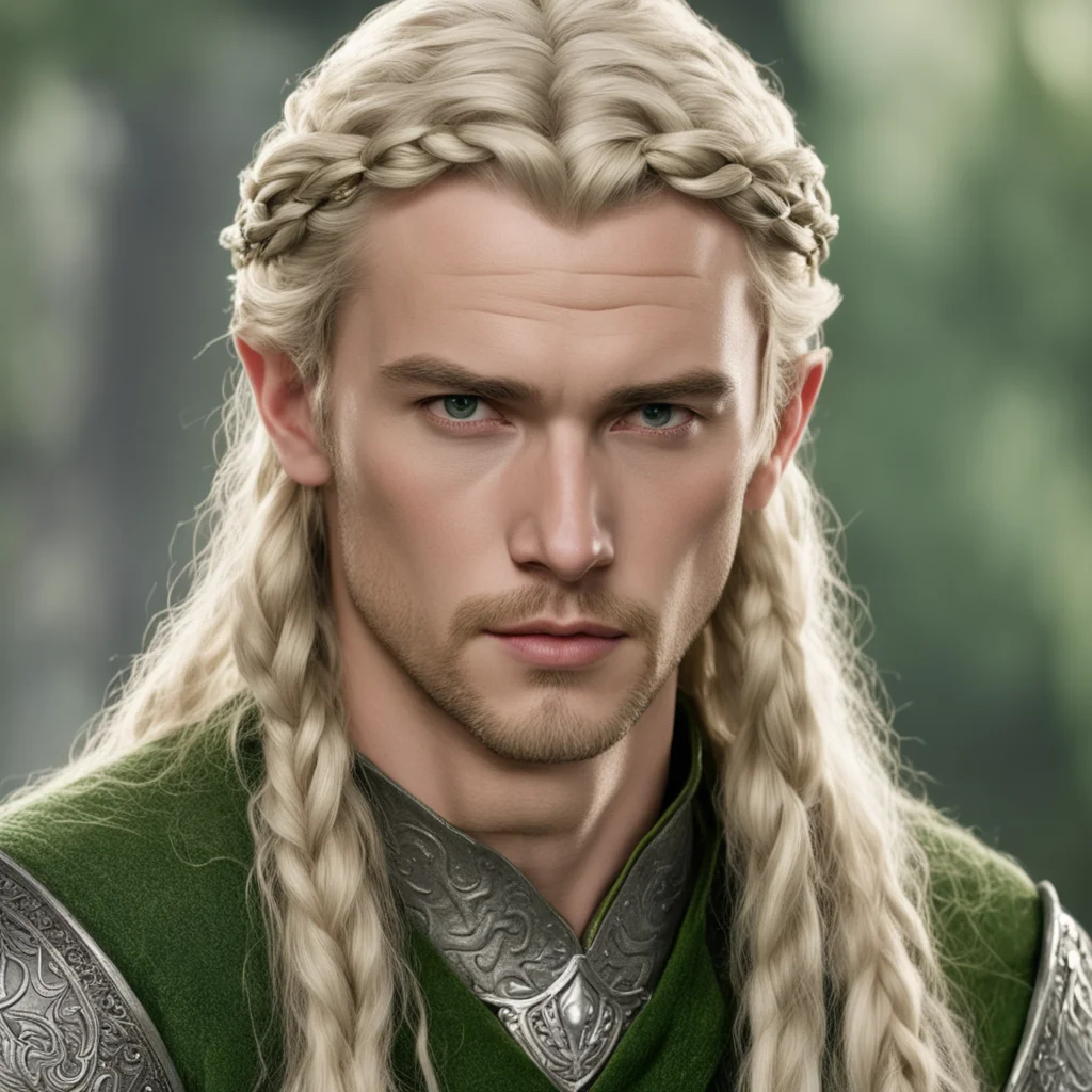 aitolkien prince legolas with blond hair and braids wearing silver serpentine elvish circlet with large center diamond confident engaging wow artstation art 3