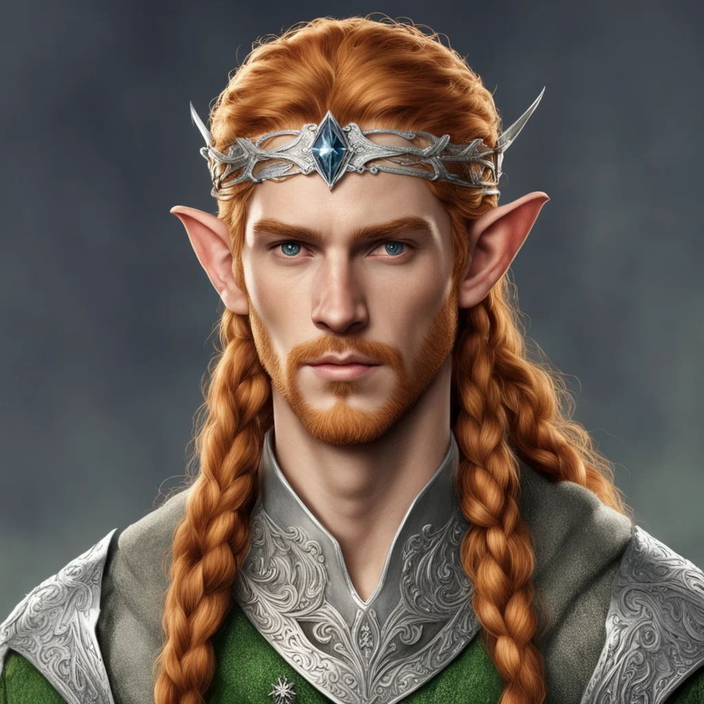 tolkien sindarin male elf with reddish blond hair and braids wearing a silver elvish circlet with diamonds with large center diamond amazing awesome portrait 2