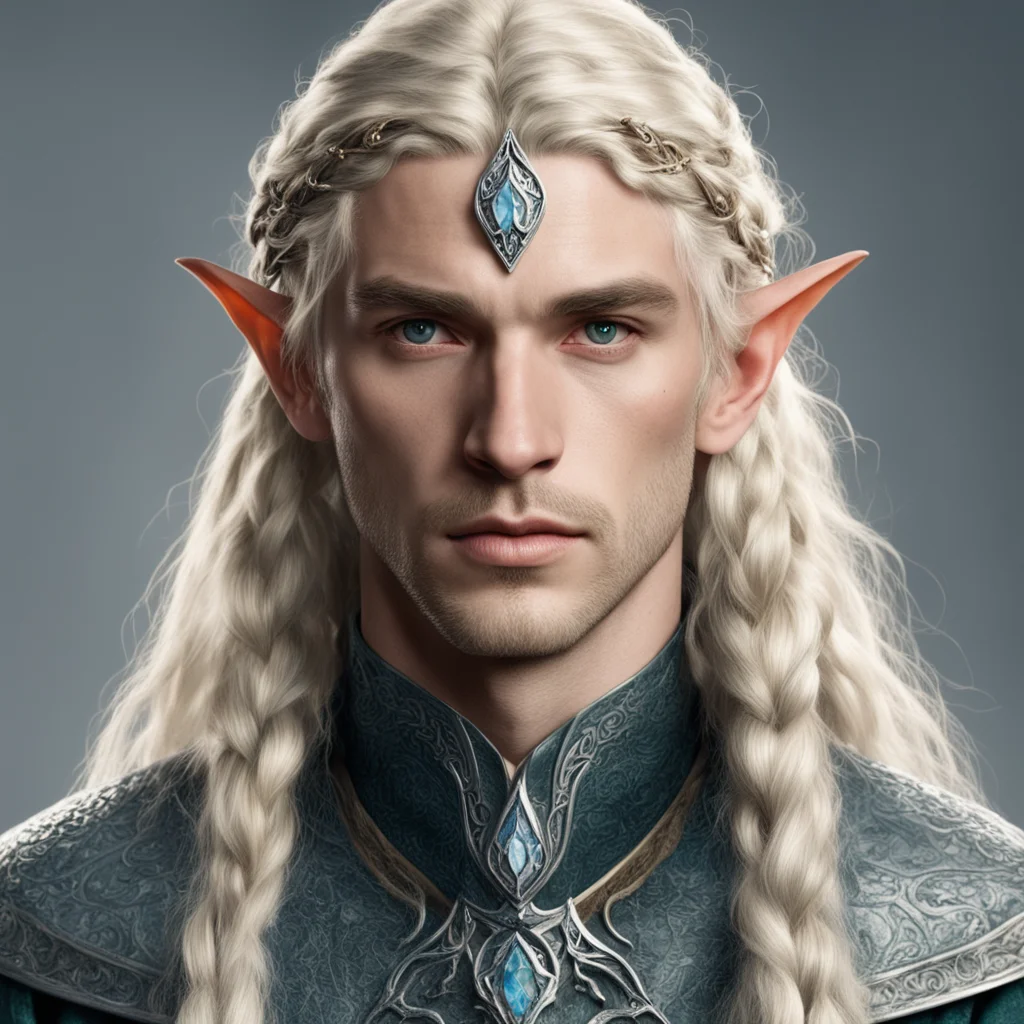 aitolkien sindarin noble male elf with blond hair and braids wearing silver serpentine sindarin elvish circlet with diamonds with center diamond  amazing awesome portrait 2