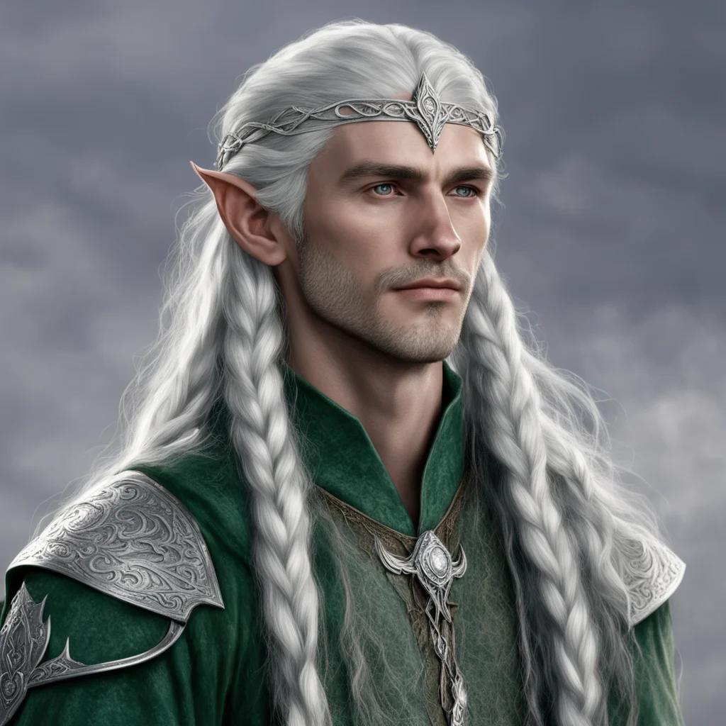 tolkien sindarin noble male elf with braids wearing silver elvish circlet with diamonds amazing awesome portrait 2