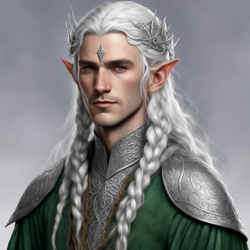 aitolkien sindarin noble male elf with braids wearing silver elvish circlet with diamonds confident engaging wow artstation art 3