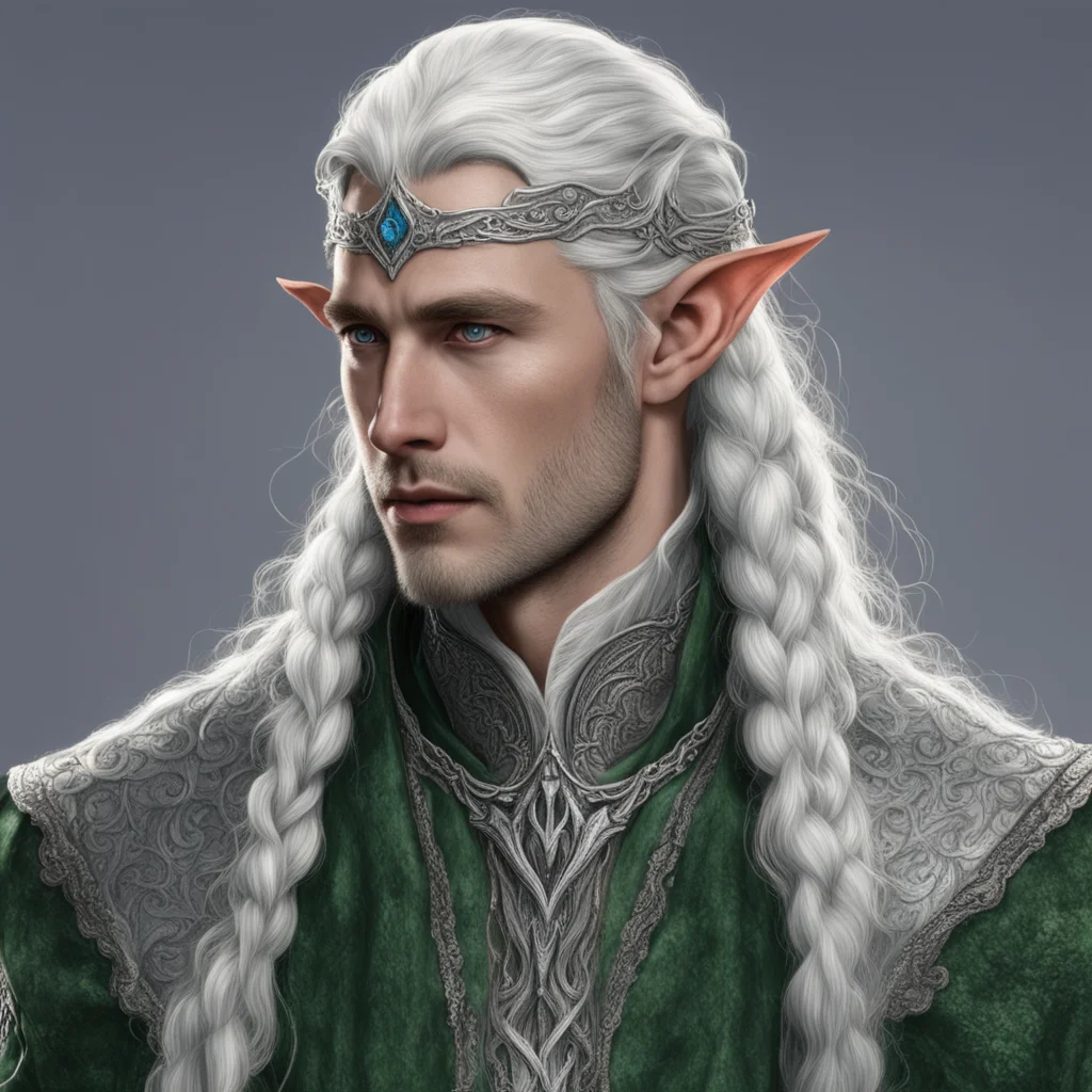 aitolkien sindarin noble male elf with braids wearing silver elvish circlet with diamonds good looking trending fantastic 1