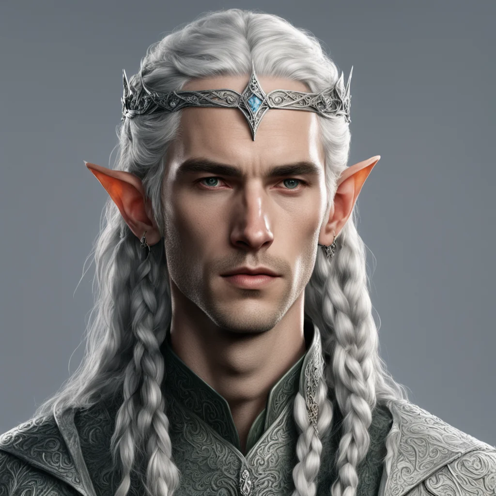 tolkien sindarin noble male elf with braids wearing silver elvish circlet with diamonds