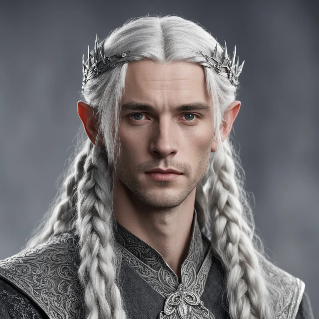 aitolkien young king olwe with silver hair with braids wearing silver sindarin elvish circlet with diamonds amazing awesome portrait 2