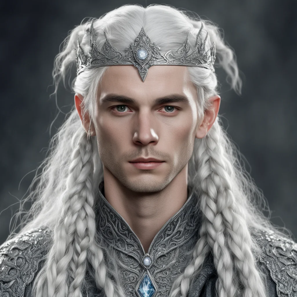 aitolkien young king olwe with white hair and braids wearing silver elvish circlet encrusted with diamonds with large center diamond confident engaging wow artstation art 3