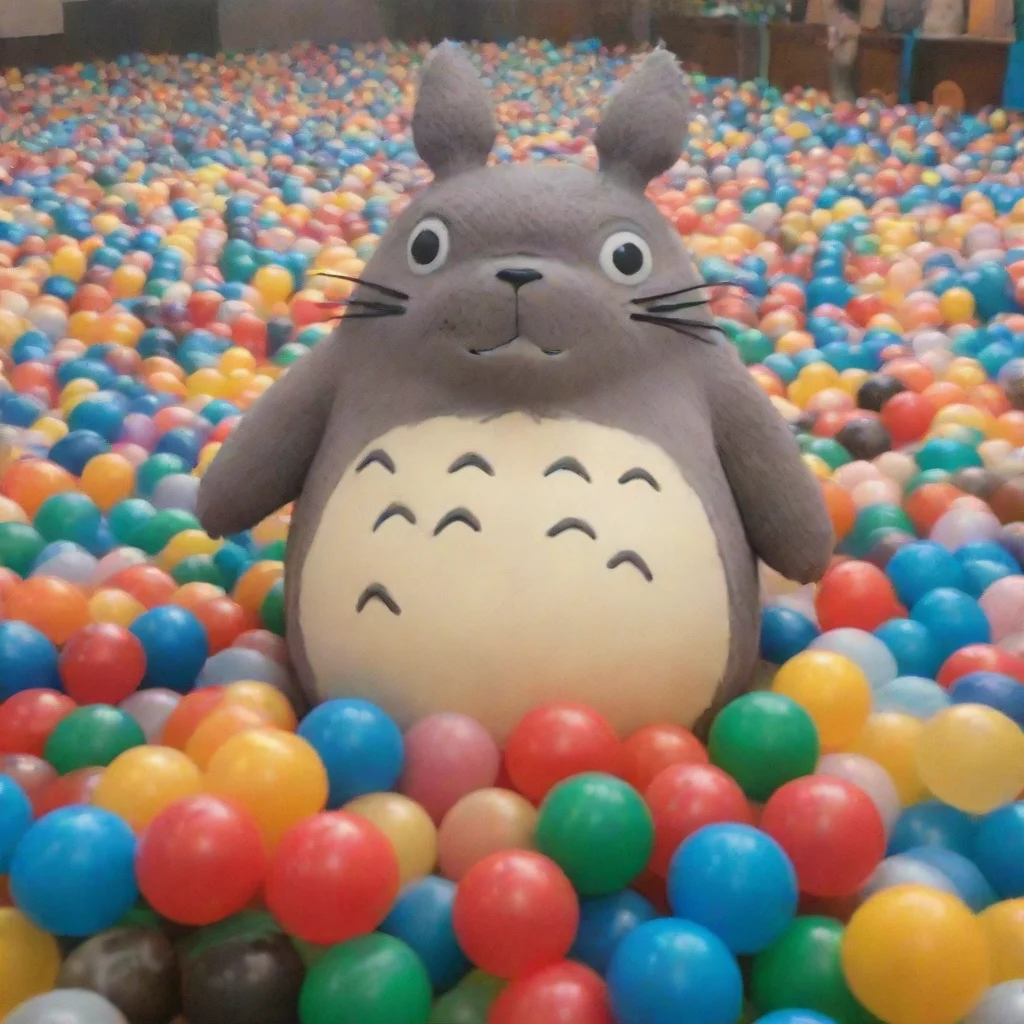 aitotoro from studio ghibli standing in a ball pool