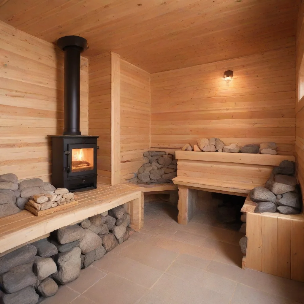 traditional finnish sauna with the wood burned stove with stones inside
