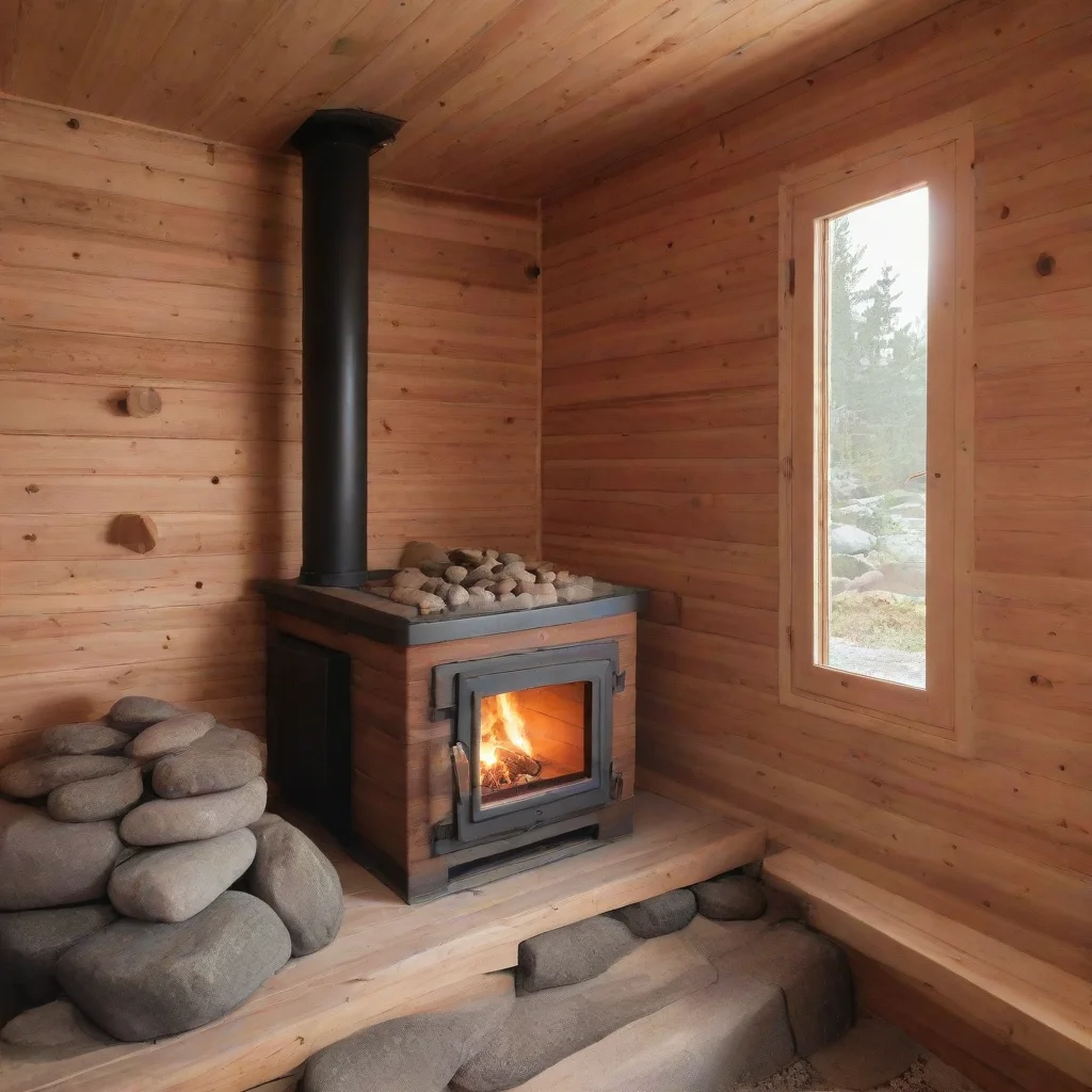 aitraditional finnish sauna with the wood burned stove with stones upon it
