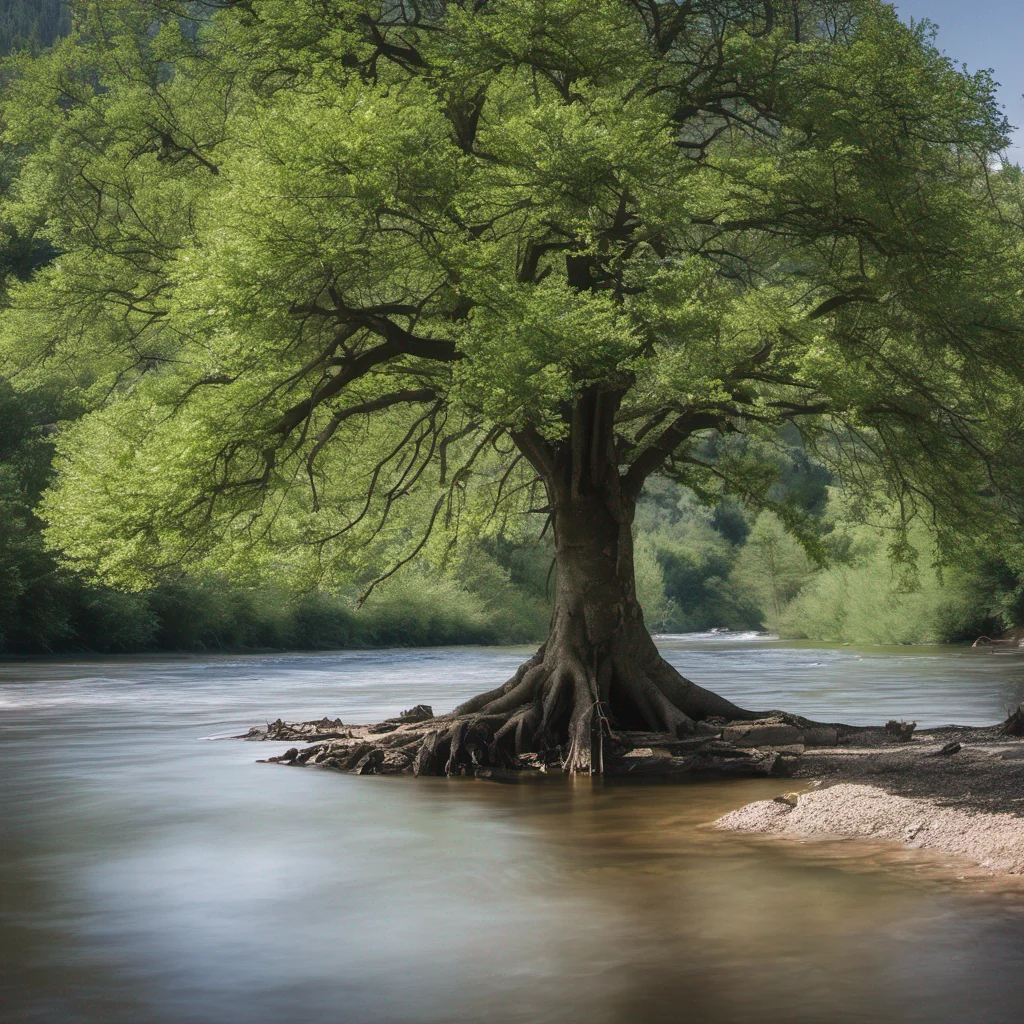 tree in front of  a river