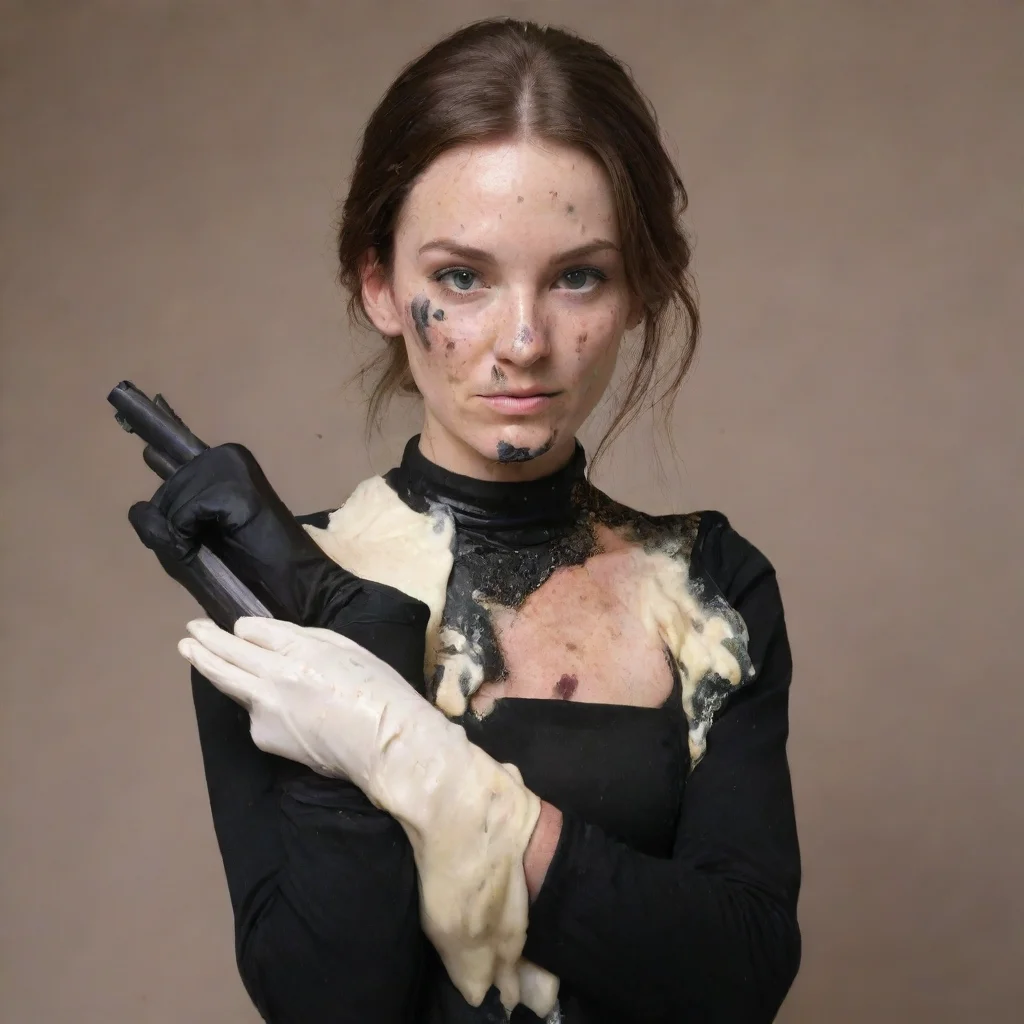 aitrending  emily elizabeth howard with black gloves and gun and mayonnaise splattered everywhere  good looking fantastic 1