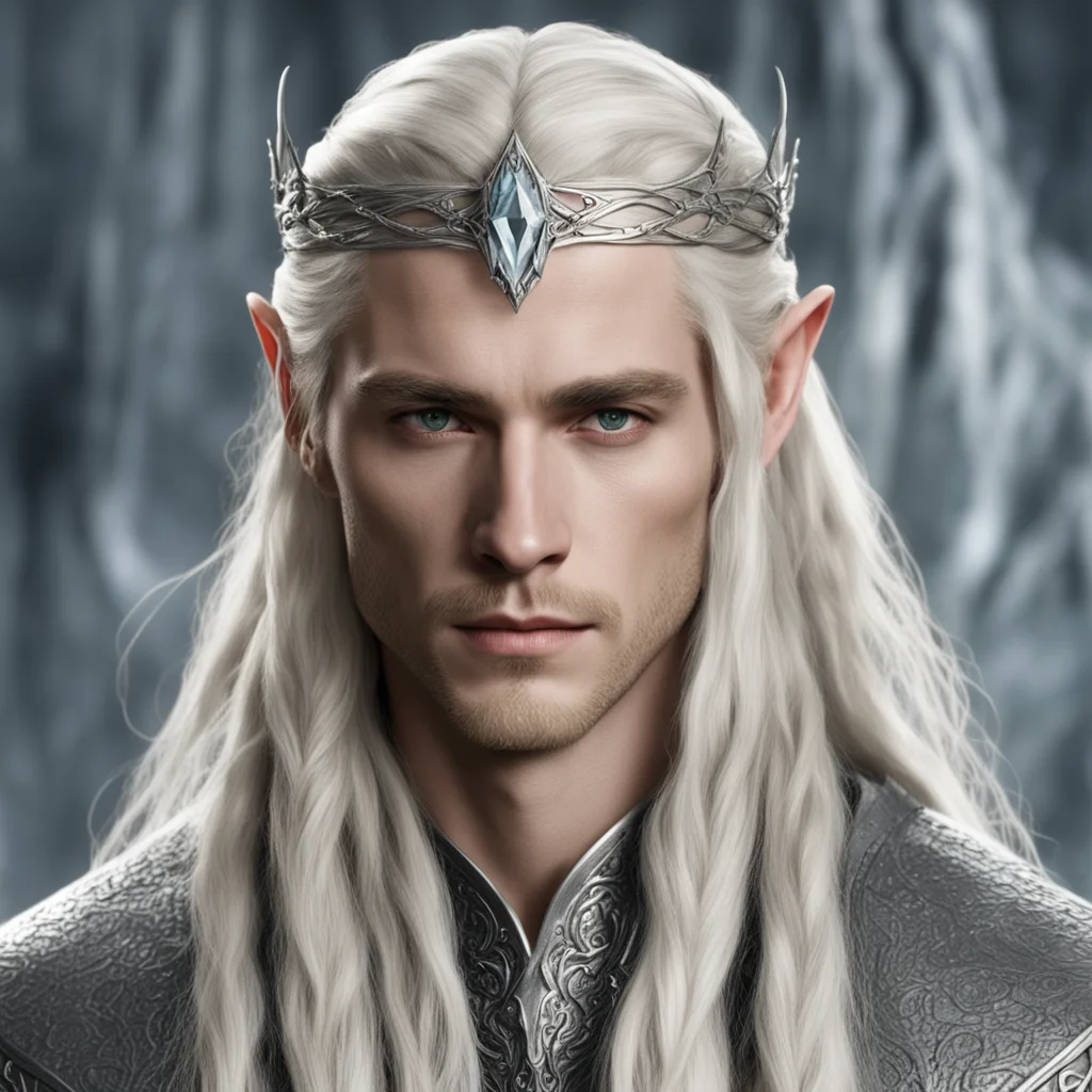 aitrending  king thranduil with blond hair and braids wearing small silver serpentine elvish circlet with large center diamond  good looking fantastic 1