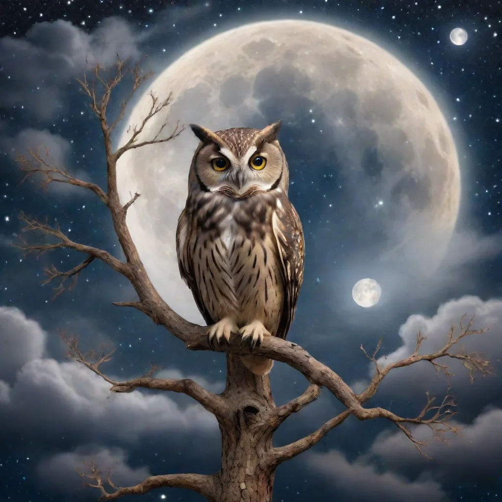 trending  owl in a starry night tree full moon and clouds good looking fantastic 1