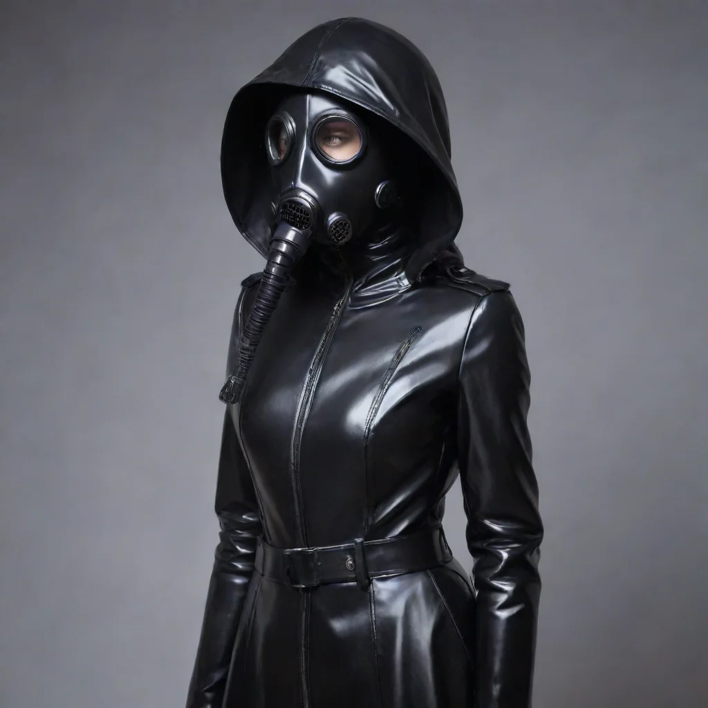 trending  rubber gasmask girl long coat with hood and zipper  good looking fantastic 1