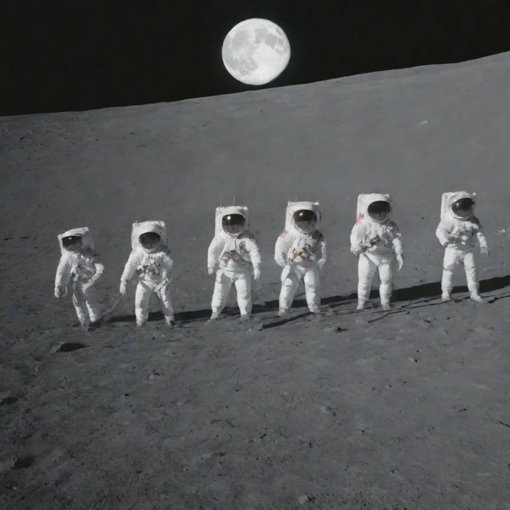 aitrending 5 astronauts walking in line across the moon. good looking fantastic 1