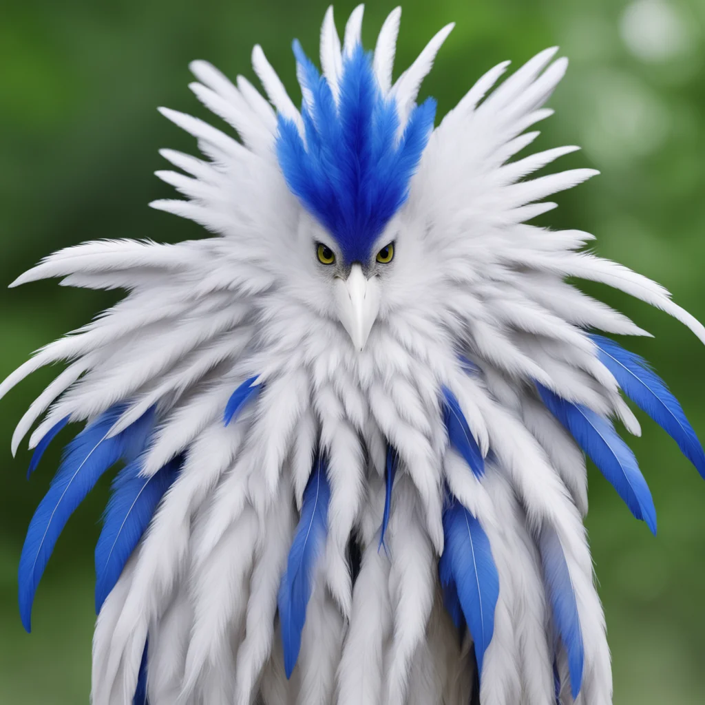 trending 7dndarakocra mostly white with blue feathers braids on their head braids into the feathers. has wings and hands. women.  kind white eyes white big peak. good looking fantastic 1