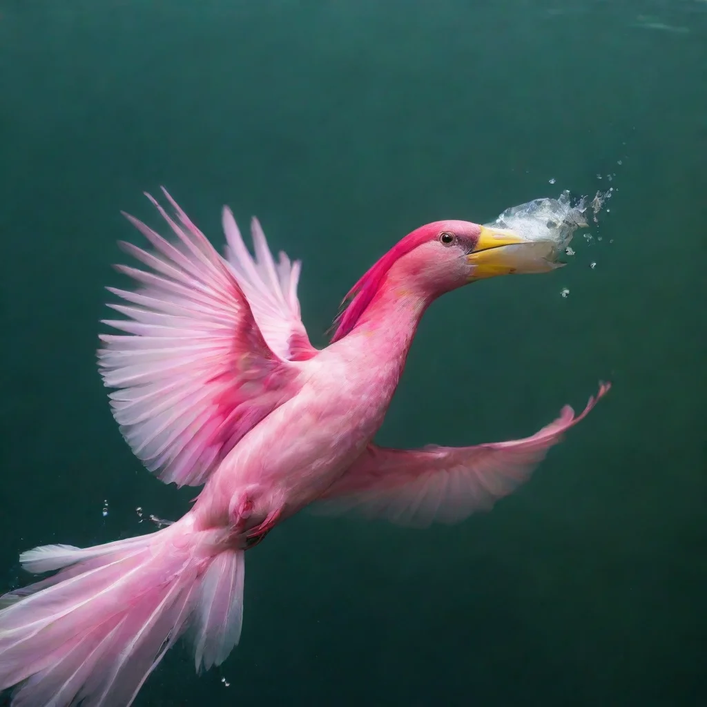 aitrending a bird with pink plumage dives under the water and catches fish good looking fantastic 1