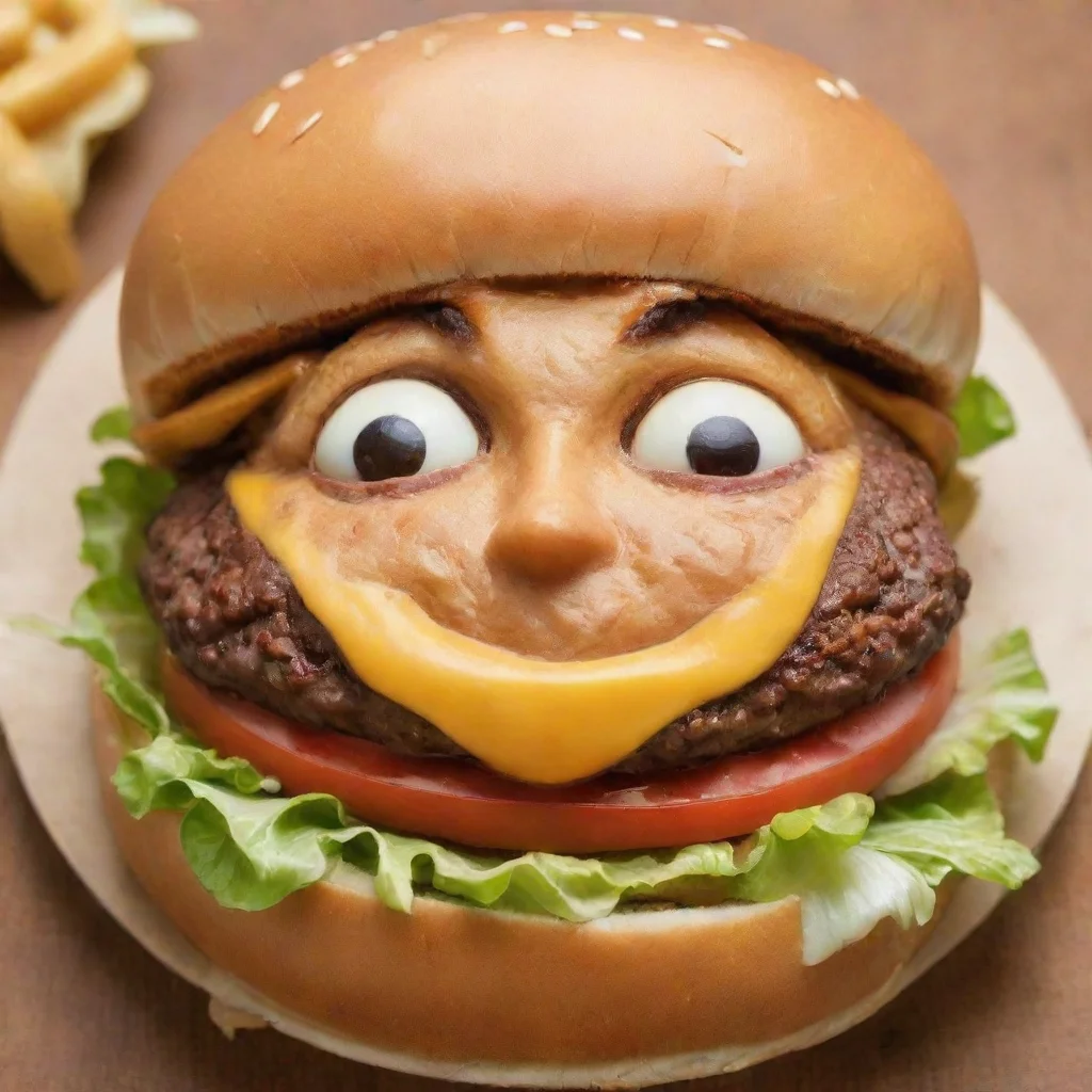 aitrending a cheeseburger with a human%27s face on it like a cartoon good looking fantastic 1