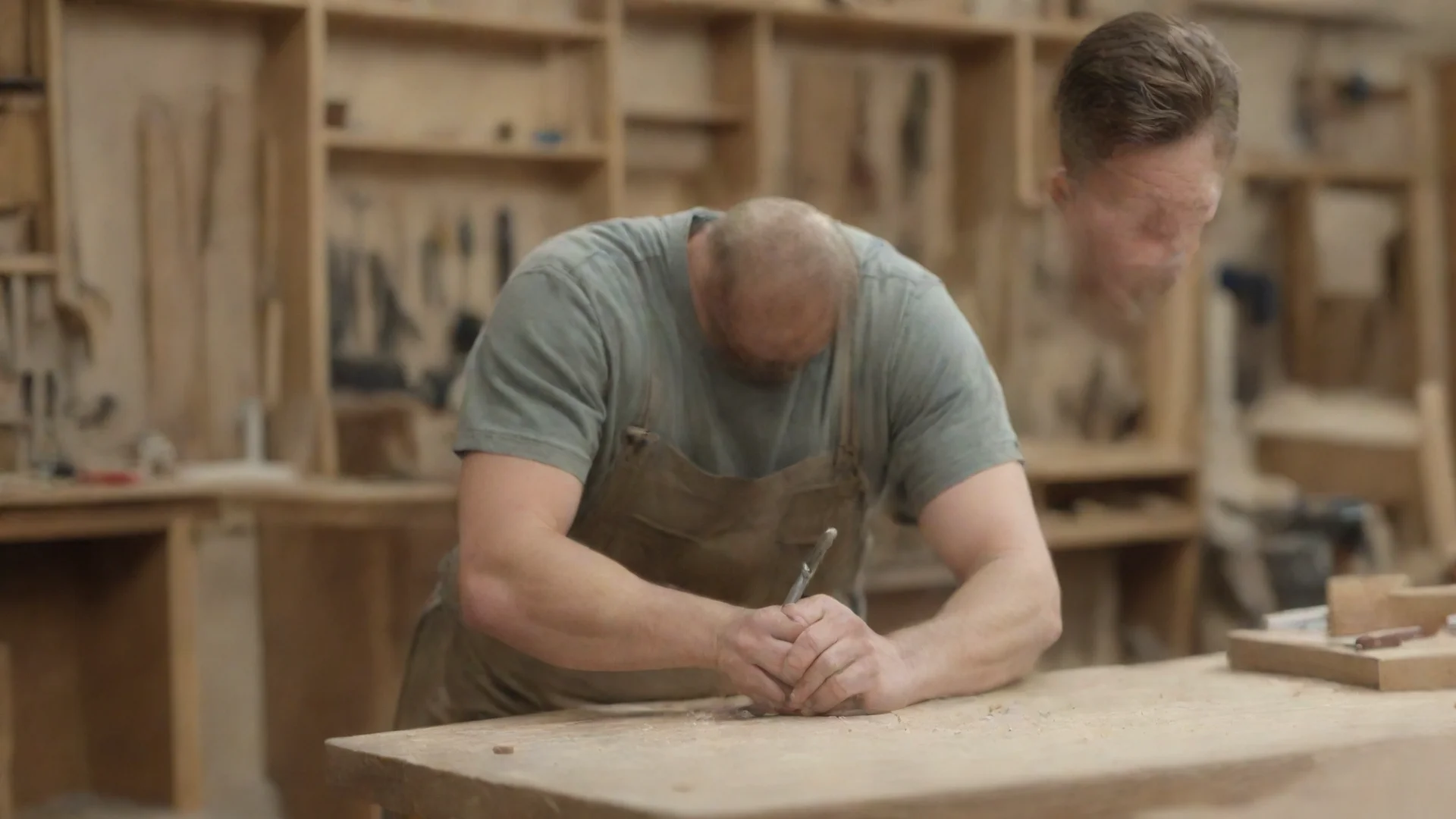 aitrending a craftsman working on furniture%2C blurred workshop in the background%3B craftsman can only be seen from behind good looking fantastic 1 hdwidescreen