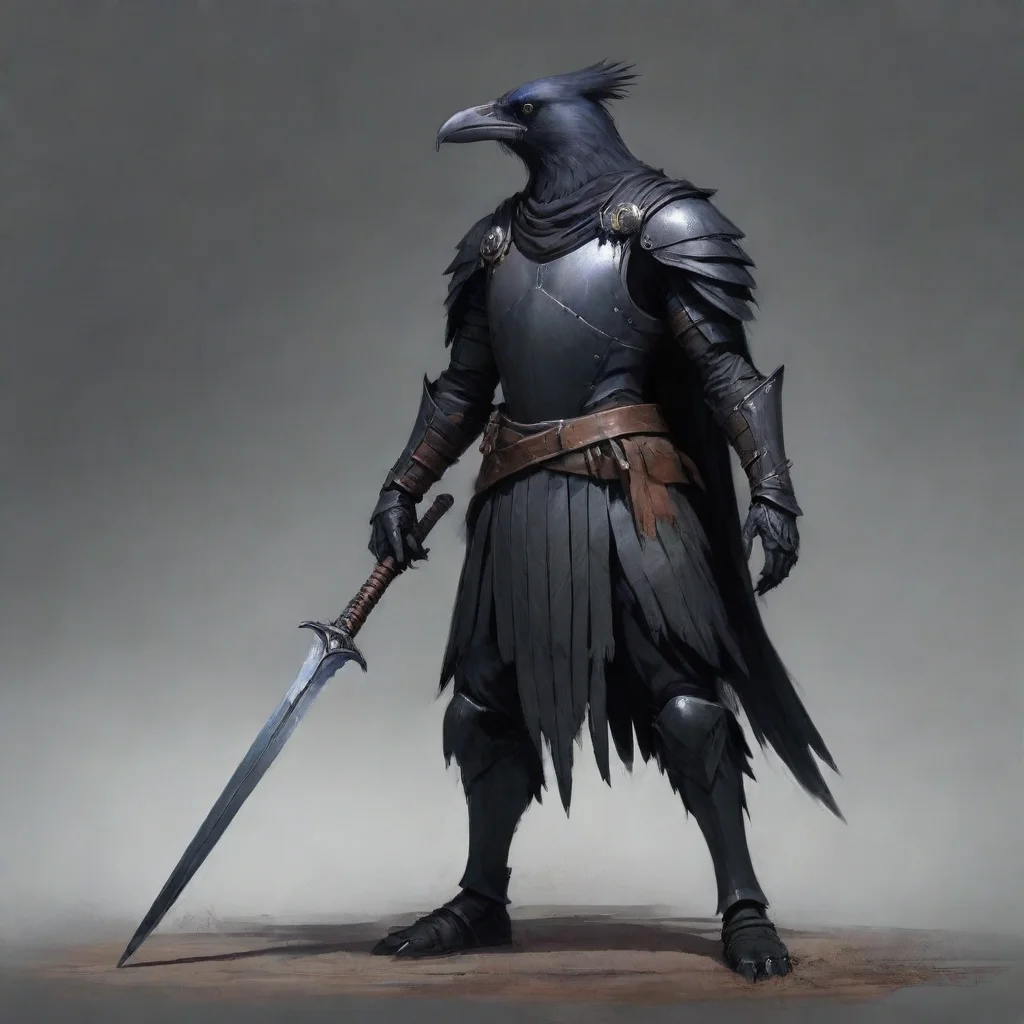 aitrending a crow person in a crow armour with a crow sword concept art good looking fantastic 1