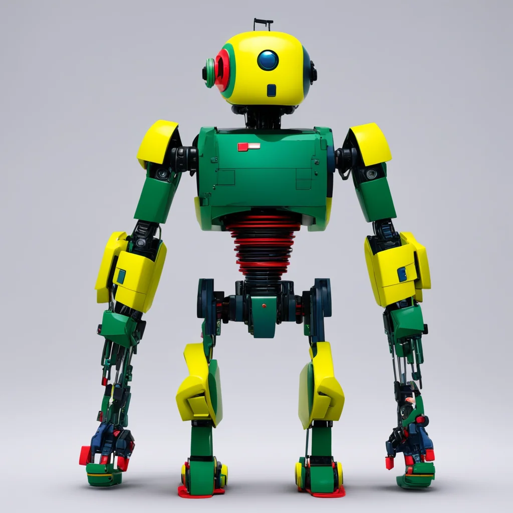 aitrending a dark green robot with navy blue forearms%2C a black head with transparent yellow face and transparent red on his thighs%2C groin and collarbone good looking fantastic 1