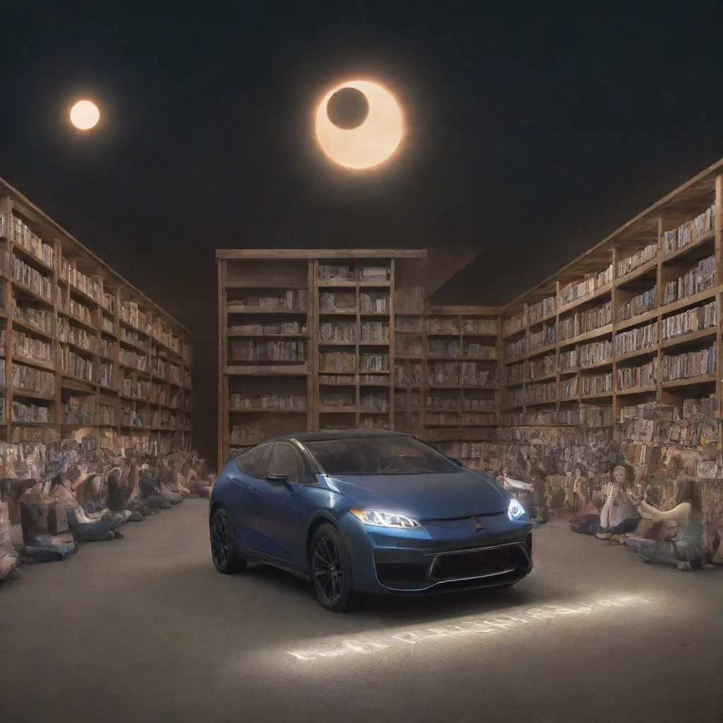 aitrending a design to commemorate the 2024 solar eclipse viewing%2C include a library or books%2C a mitsubishi eclipse car%2C and a flash mob good looking fantastic 1