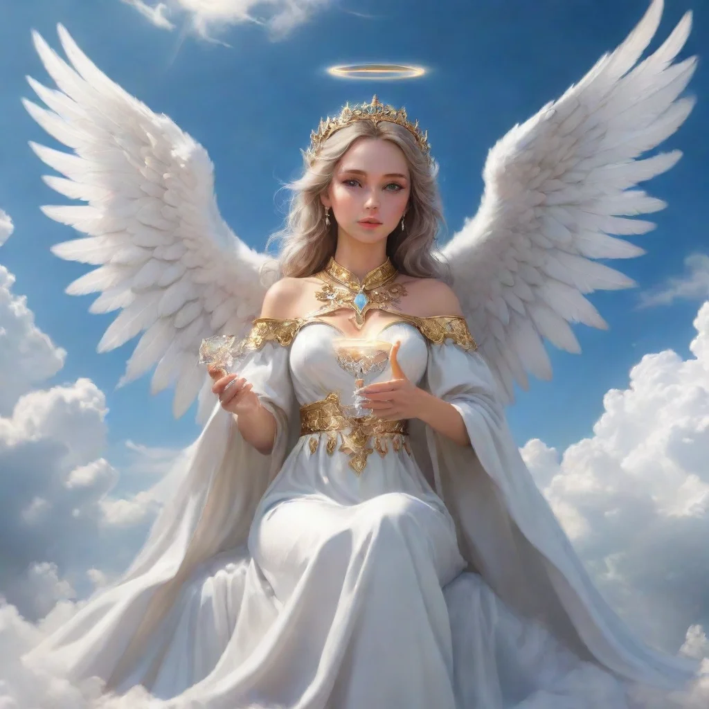 aitrending a female archlord with white angelic wings sitting on beautiful clouds in the sky and holding a diamond chalice good looking fantastic 1