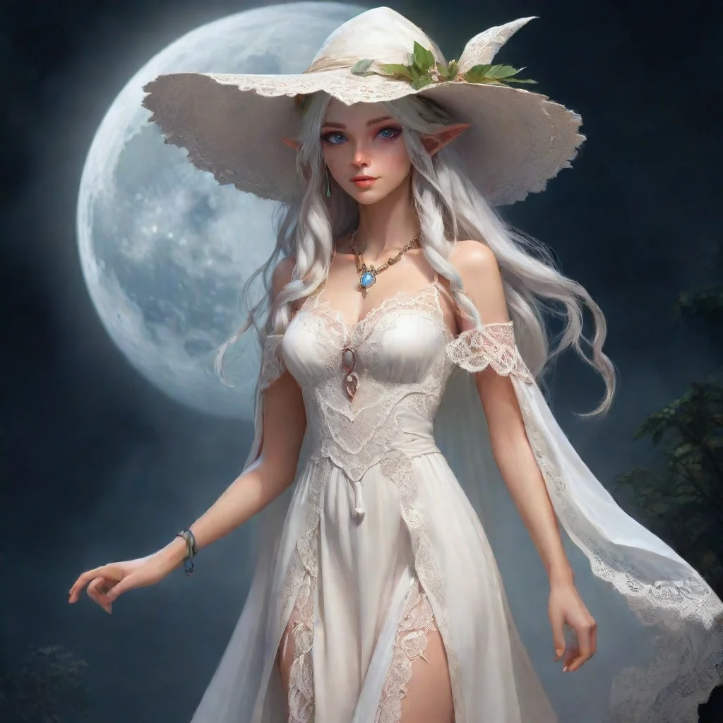 aitrending a female astral elf moon druid with lace white dress and big hat rpg  good looking fantastic 1