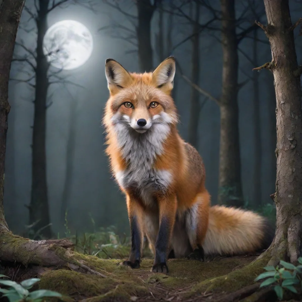 aitrending a fox in a myterious forest. the moon is shining on his fur. he looks scared. good looking fantastic 1