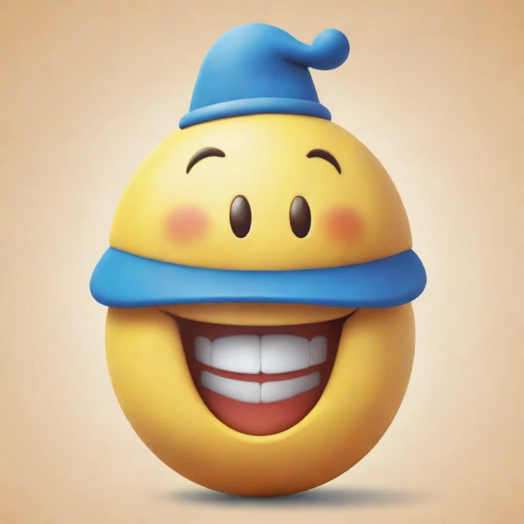 aitrending a giant happy emoji with a blue hat. good looking fantastic 1