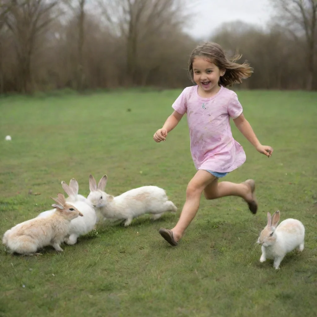 trending a girl runs and plays with a group of rabbits. good looking fantastic 1