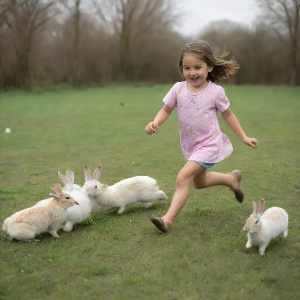 aitrending a girl runs and plays with a group of rabbits. good looking fantastic 1