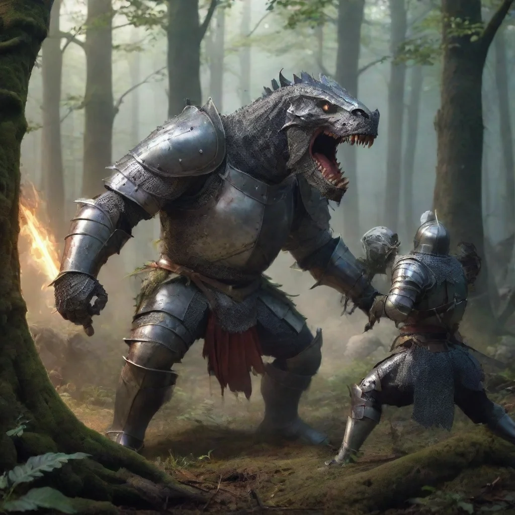 aitrending a knight fighting monsters in the forest good looking fantastic 1