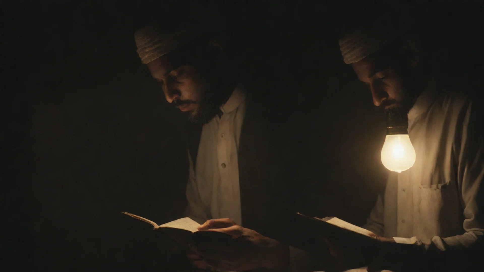 trending a muslim man reading a book in a dark room with lamp light. good looking fantastic 1 wide