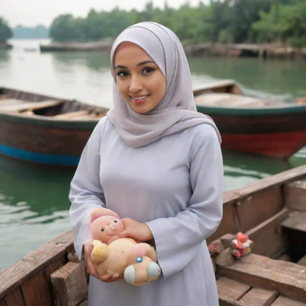 aitrending a muslim woman wearing hijab holding a toy%2C standing on an old boat good looking fantastic 1