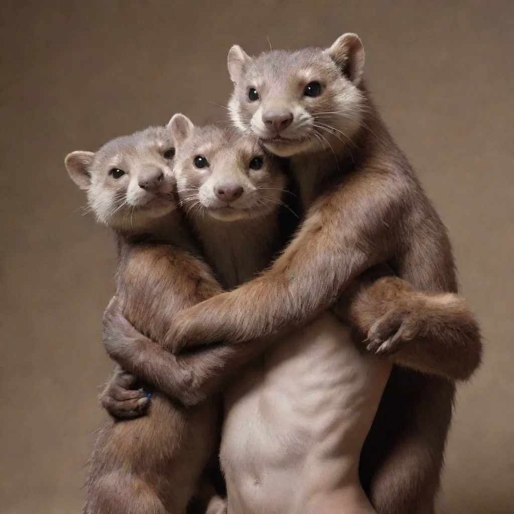 aitrending a pair of anthro minks holding a human male between them  good looking fantastic 1