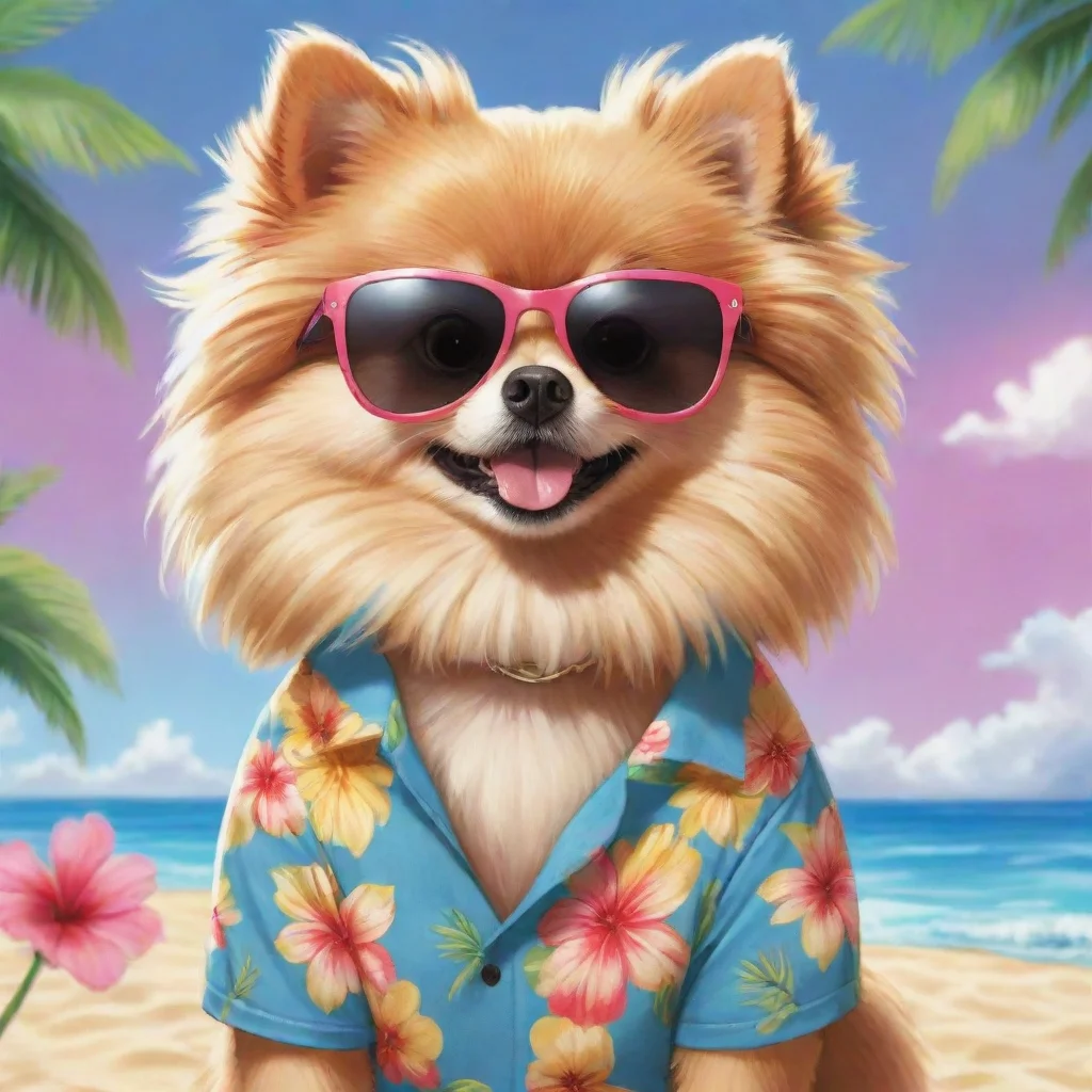 aitrending a pomeranian with sunglasess and a golden neckless wearing a hawaiian shirt%2C anime style good looking fantastic 1