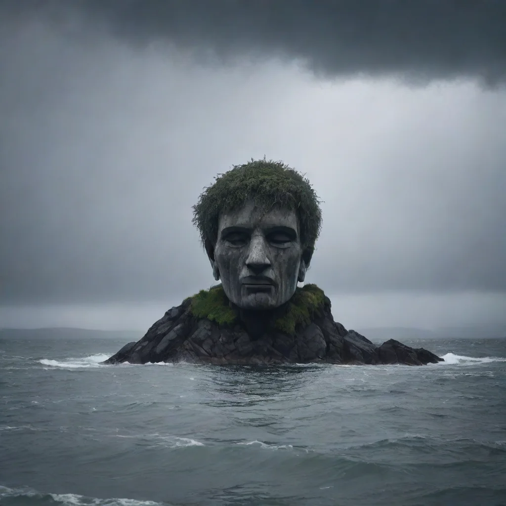 trending a small island with a giant marble head on it  dark moody stormy misty ar 209 good looking fantastic 1