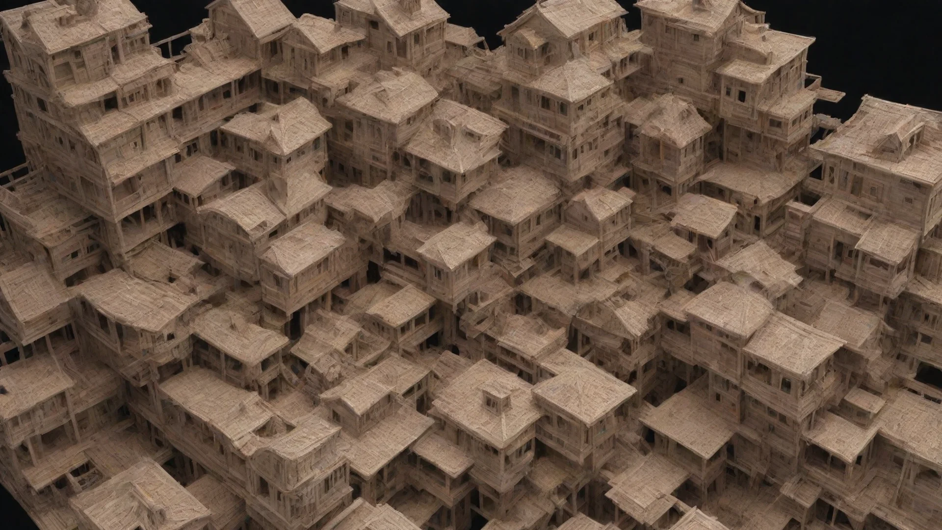 aitrending a swarm of parts intertwined upside down escher paradox kitbash greeble timber construction building in a building socia good looking fantastic 1 wide
