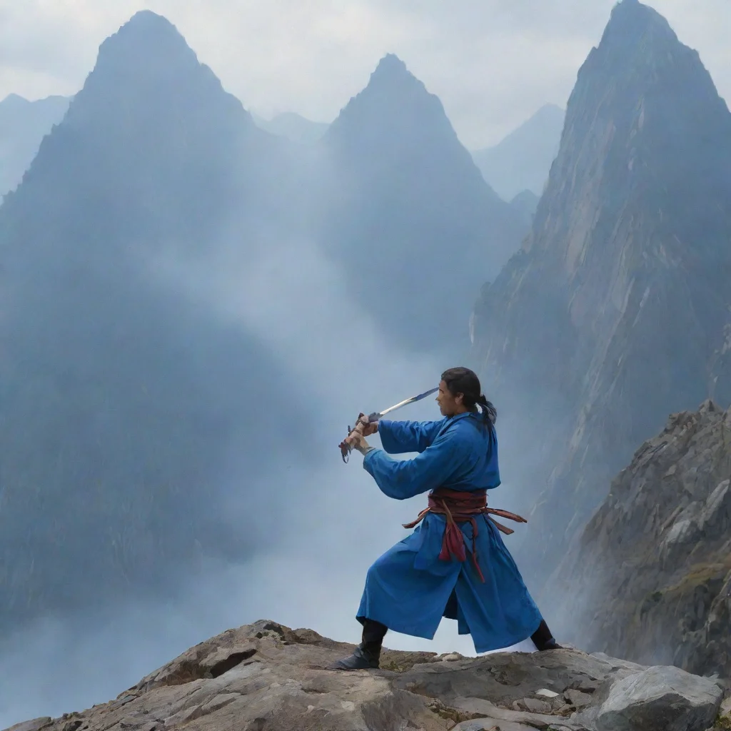 aitrending a swordman%2C releasing a blue slash %2C to slice the mountain  good looking fantastic 1