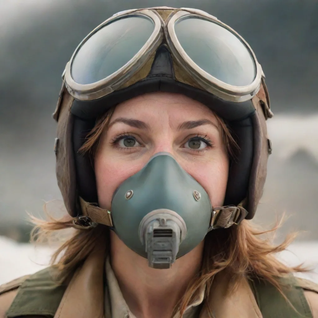 aitrending a woman in aviator helmet blows air to the camera with her mouth wide open. good looking fantastic 1