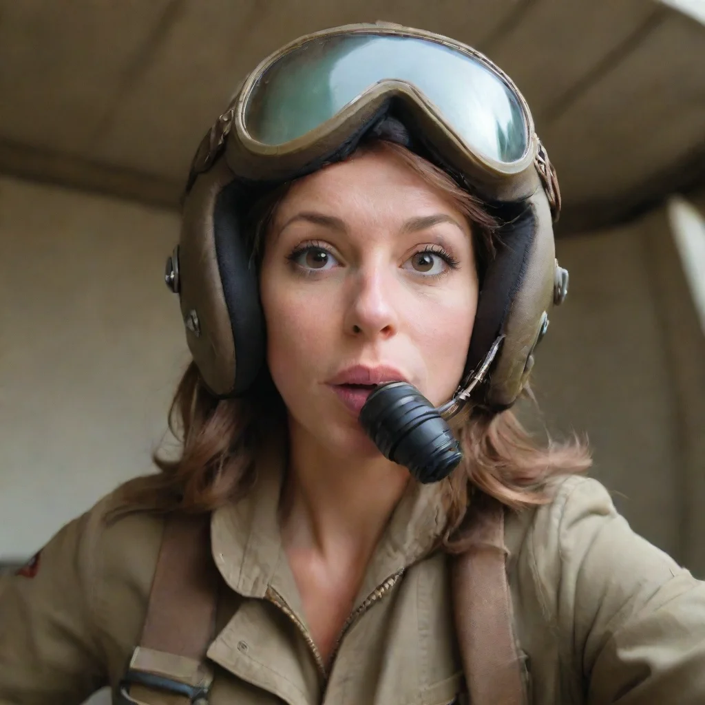 trending a woman in aviator helmet blows to the camera. good looking fantastic 1