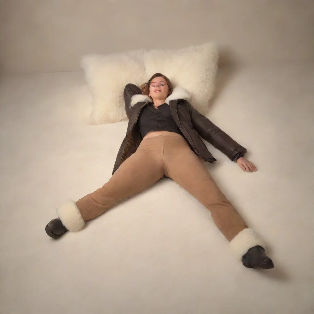 aitrending a woman wearing b3 shearling jacket%2C boots%2C is lying down with her legs spread open. good looking fantastic 1