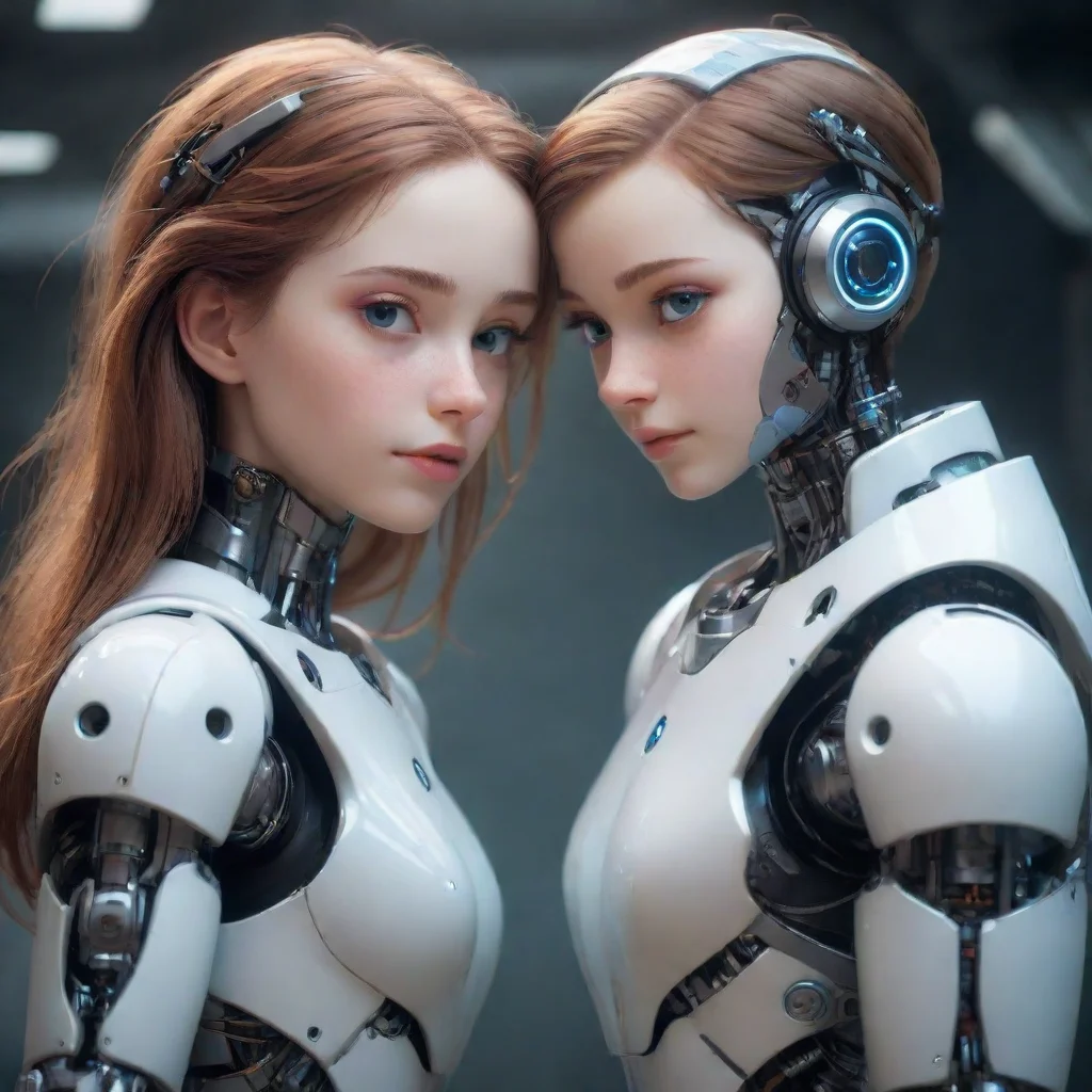 trending ai robots boy and girl elinor and thomas arm around each other romantic looking at camera eyes clear wow beautiful ai artist artstation robot humanoid futuristic good looking fantastic 1.we