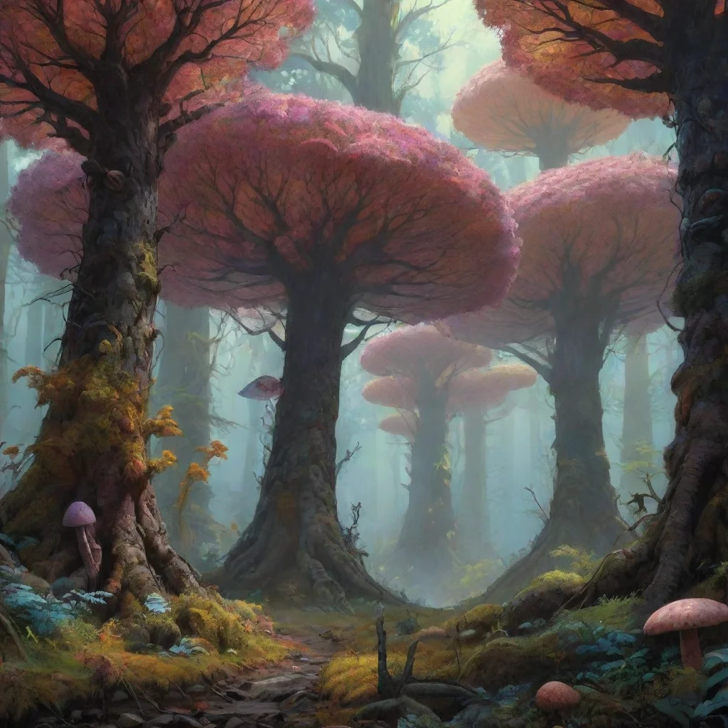 aitrending alien fungal forest slime mold trees colorful xen from half life realism ghibli moebius wallpaper good looking fantastic 1